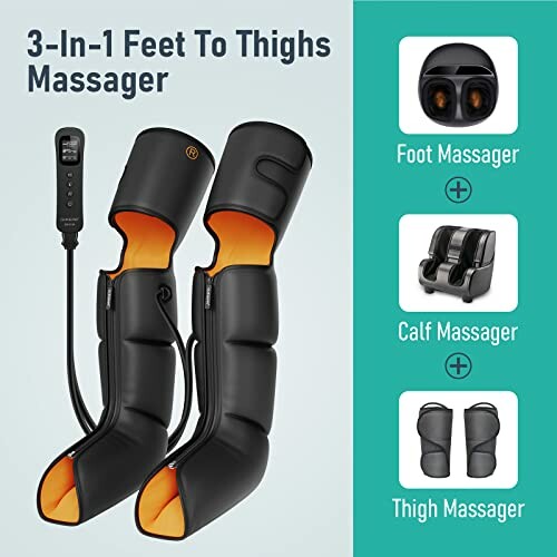 3-in-1 foot, calf, and thigh massager with remote control.