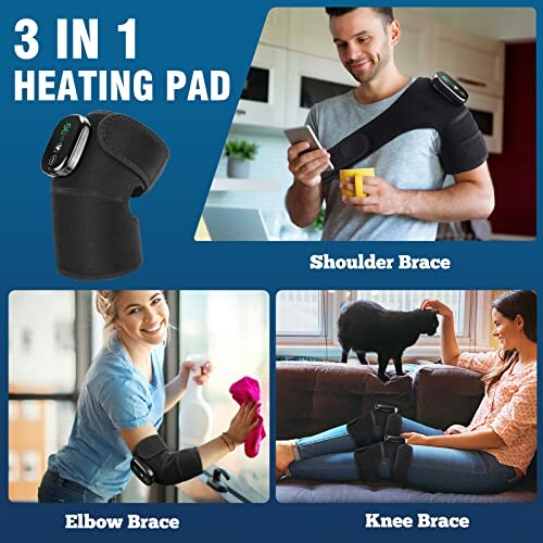 3 in 1 heating pad with shoulder, elbow, knee braces.