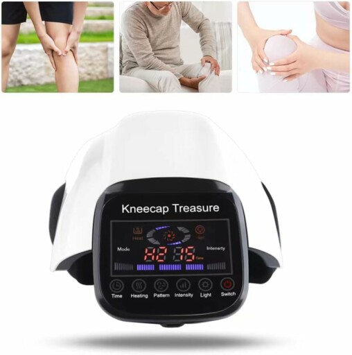 DTOKO knee massager device with multiple heat settings and vibration modes.