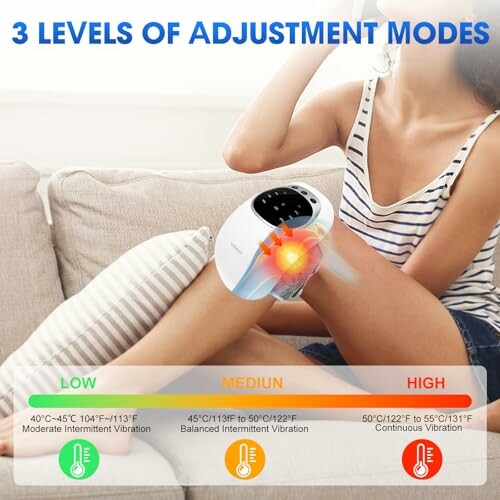 Knee massager with three adjustment modes: low, medium, high.