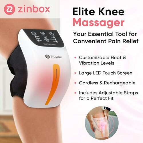 Elite knee massager with customizable heat and vibration levels.