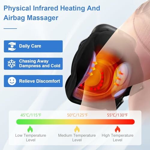 Infrared airbag massager with temperature settings and benefits.
