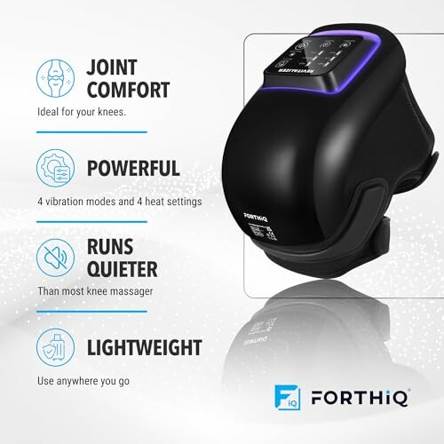 Knee massager with features: joint comfort, powerful, runs quieter, lightweight.