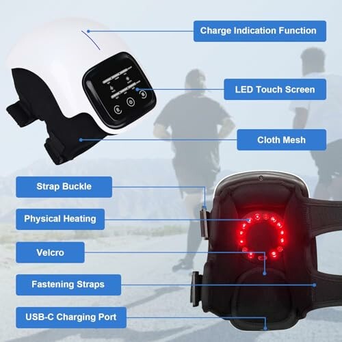 Knee massager device with features labeled.