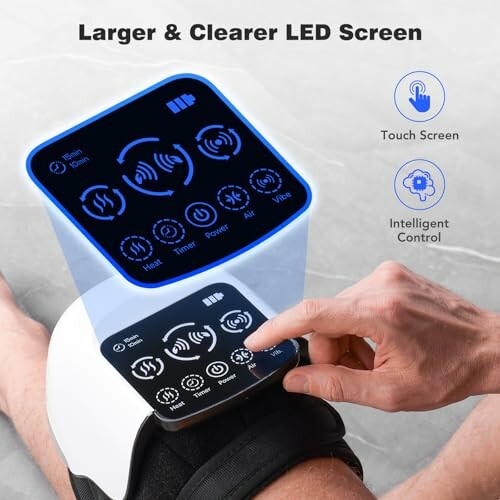 Person using touch screen on LED device with intelligent control features.