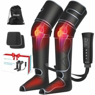 Compression leg massager with remote control and accessories.