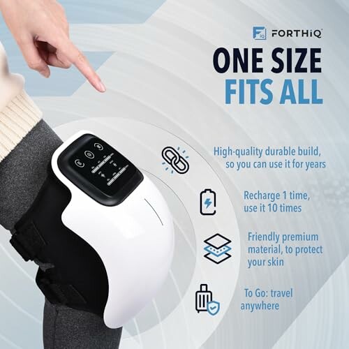 Portable knee therapy device with one size fits all description.