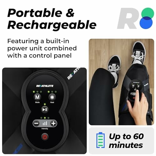 Portable and rechargeable device with control panel, featuring built-in power unit.