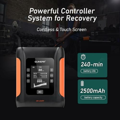 Cordless touch screen recovery controller with 240-min battery life and 2500mAh capacity.