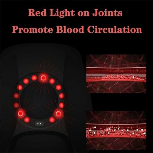 Red light on joints promotes blood circulation with visual examples.